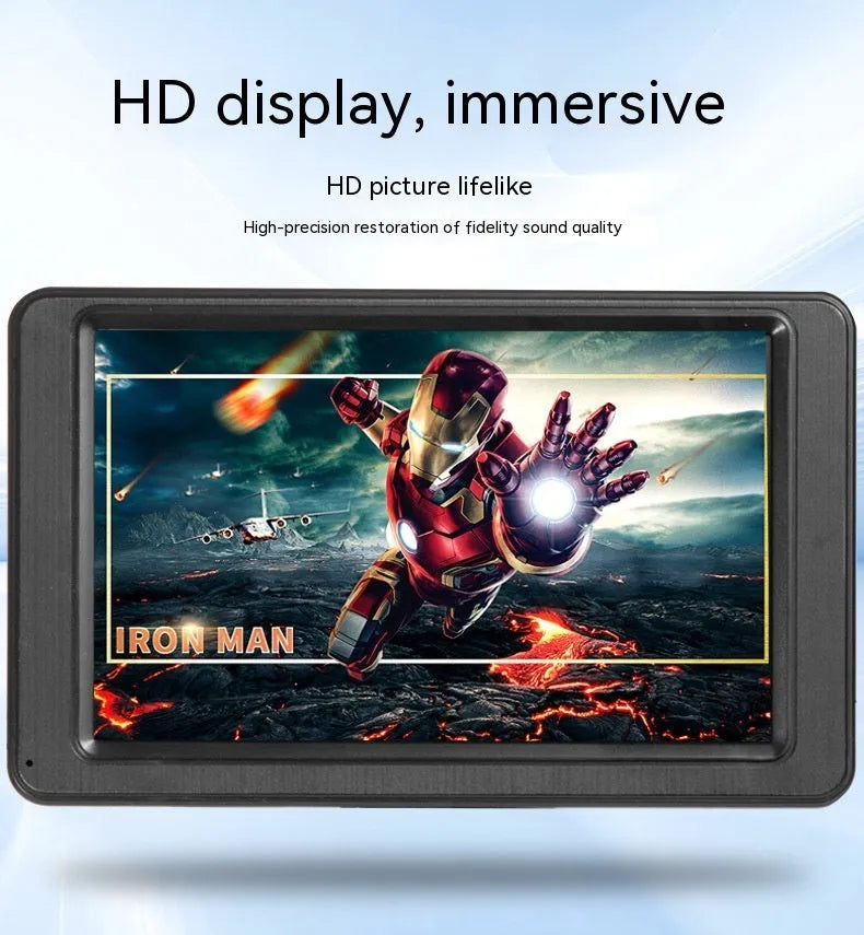 7-inch vehicle MP5 player with mounting bracket on black background