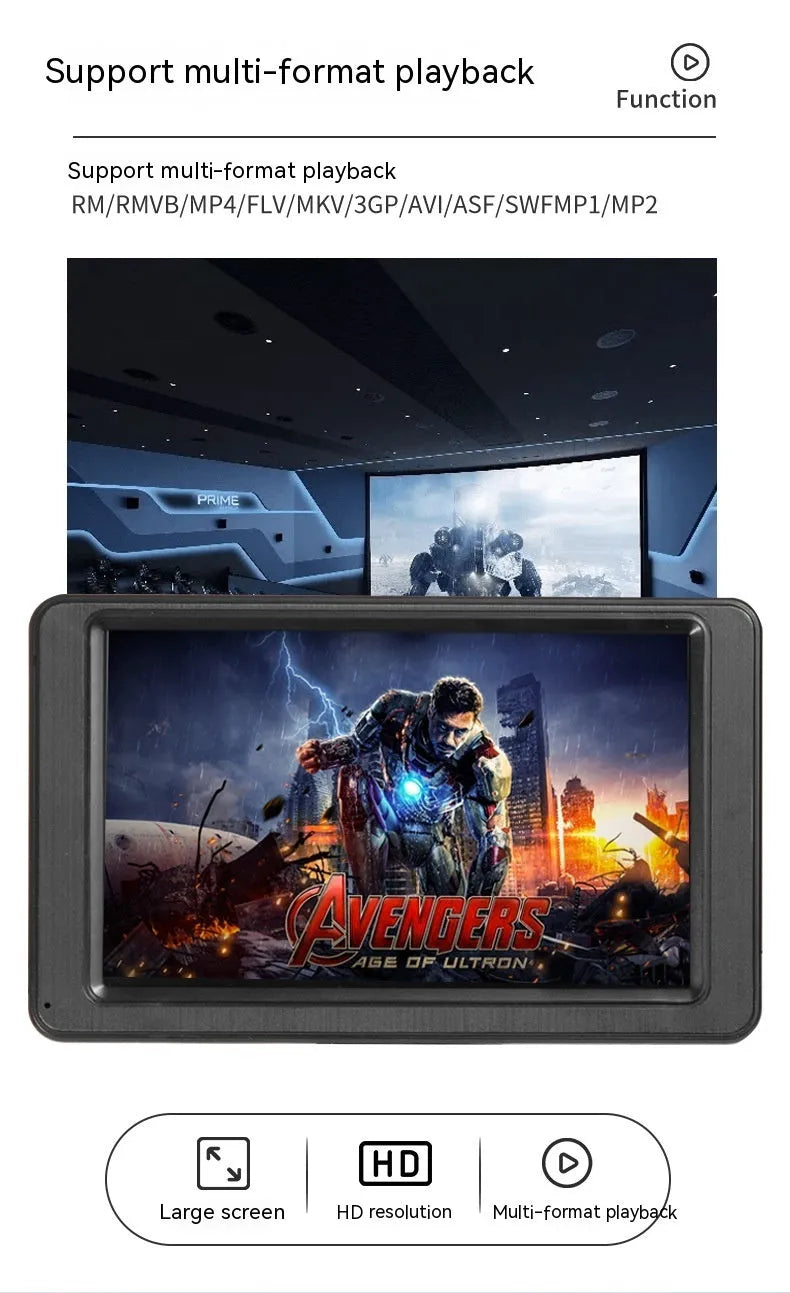 7-inch vehicle MP5 player with mounting bracket on black background