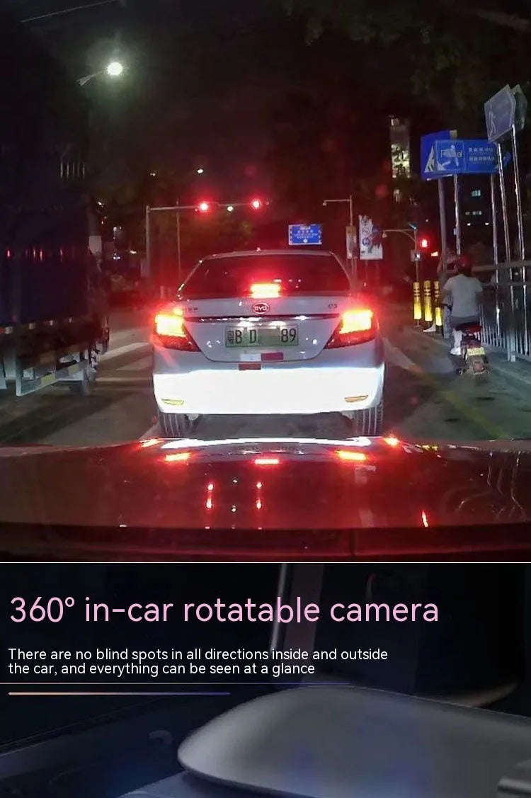 Dual-lens HD driving recorder with 3.5-inch screen mounted on car dashboard