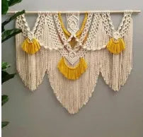 Hand-woven creamy white cotton tapestry wall hanging with rectangular shape measuring 120cm by 95cm