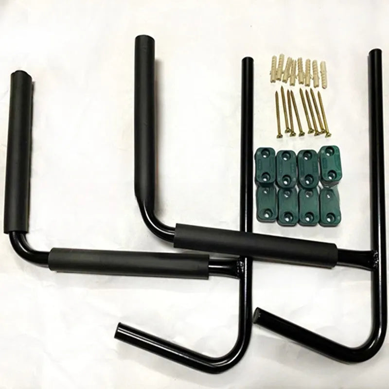 Carbon steel kayak and surfboard wall storage hanger with dimensions 43cm by 38cm