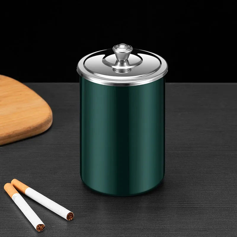 Stainless steel fly ash ashtray with cover, funnel and smoke button in various colours