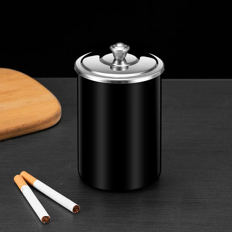 Stainless steel fly ash ashtray with cover, funnel and smoke button in various colours