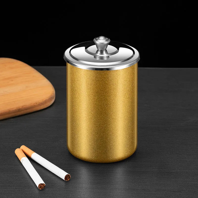 Stainless steel fly ash ashtray with cover, funnel and smoke button in various colours