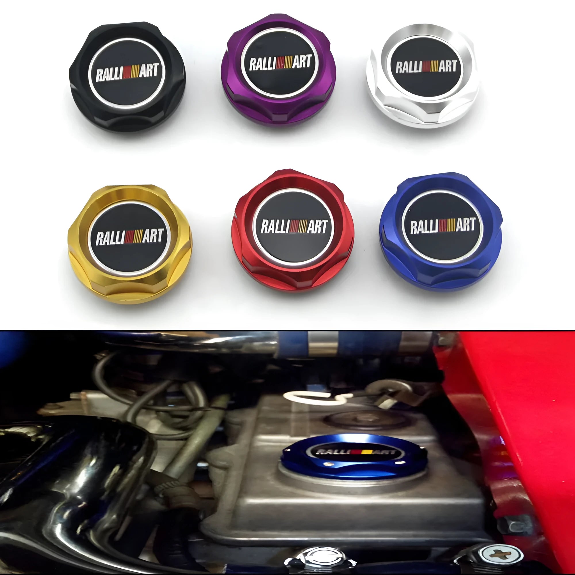 Aluminium alloy oil filter cap for Mitsubishi vehicles in multiple colour options