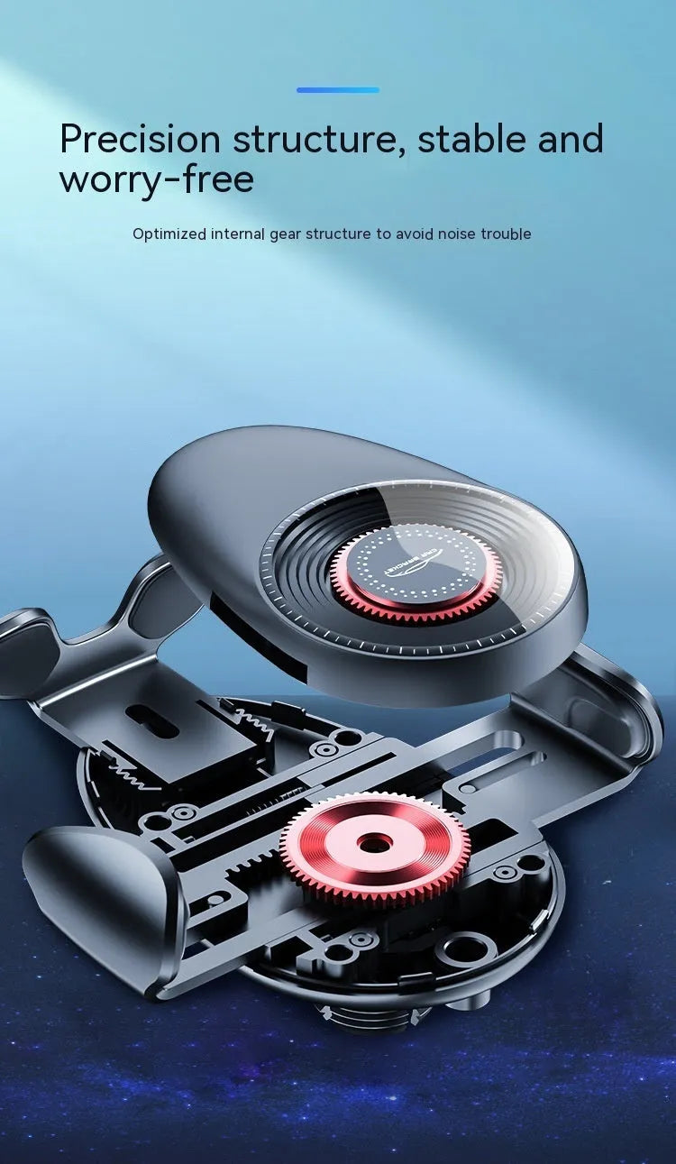 Black universal car phone bracket with mechanical support frame for dashboard or air vent mounting