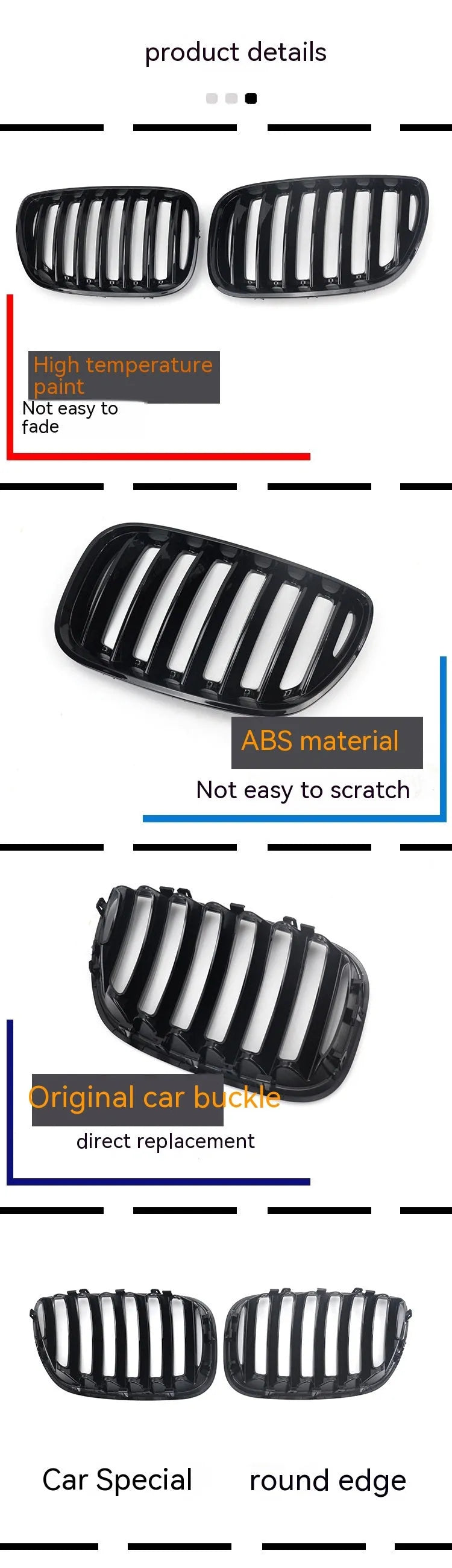 BMW X5 E53 replacement grille kit with 204-middle grid mesh pattern in bright black ABS plastic