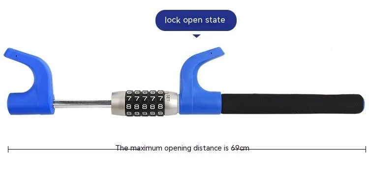 Car anti-theft password steering wheel U-lock in alloy steel construction with black, blue, and red colour options