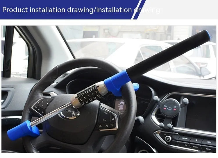 Car anti-theft password steering wheel U-lock in alloy steel construction with black, blue, and red colour options
