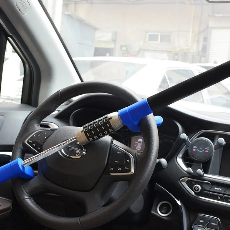 Car anti-theft password steering wheel U-lock in alloy steel construction with black, blue, and red colour options
