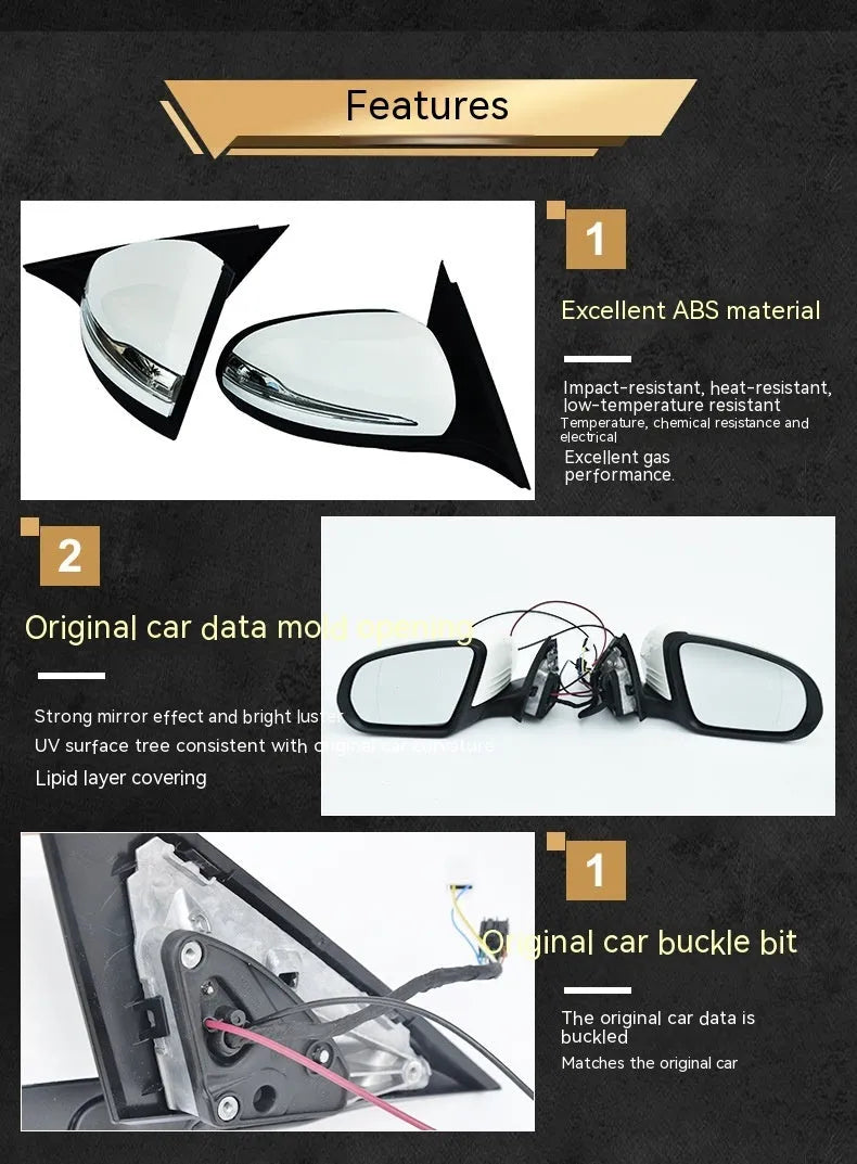 Mercedes-Benz W205 C-Class rear view mirror assembly with ABS shell in three colour options