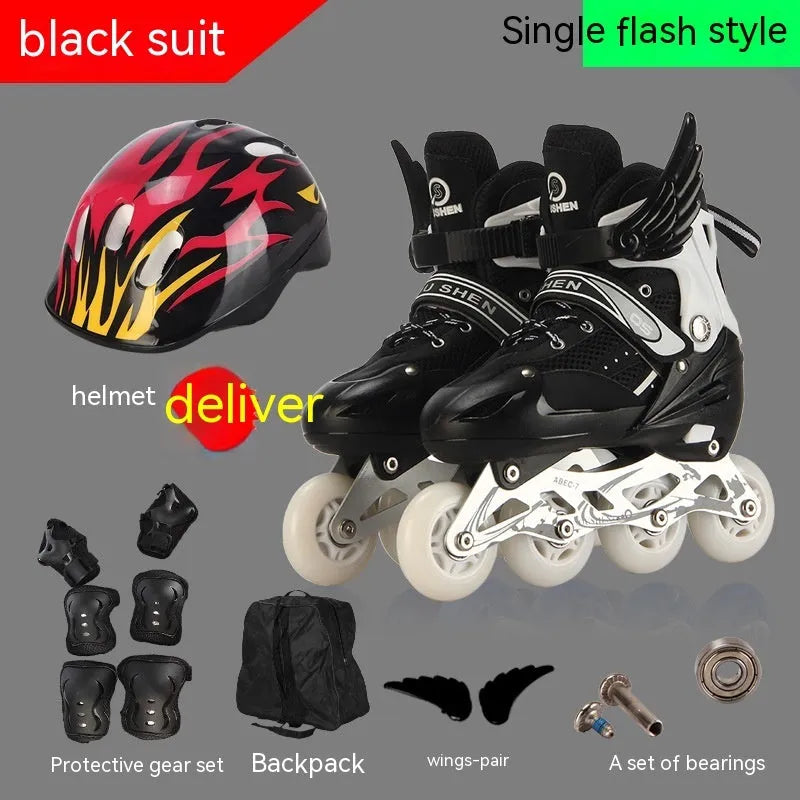 Children's adjustable roller skates in five colours with protective gear set including helmet and pads