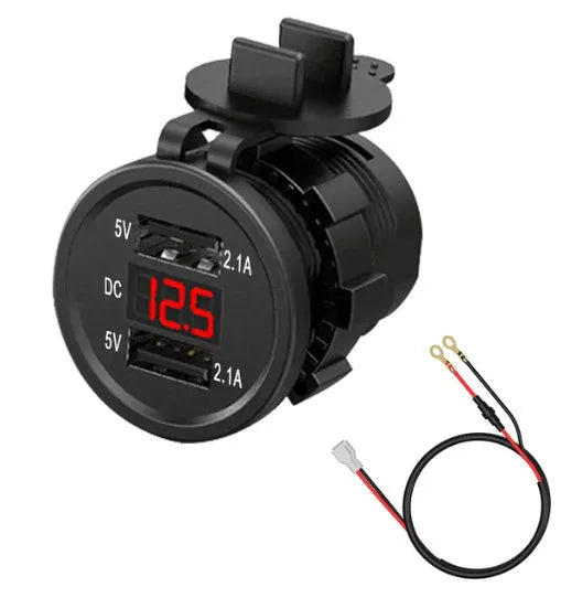 Waterproof motorcycle USB car charger with LED indicators for 12-24V systems