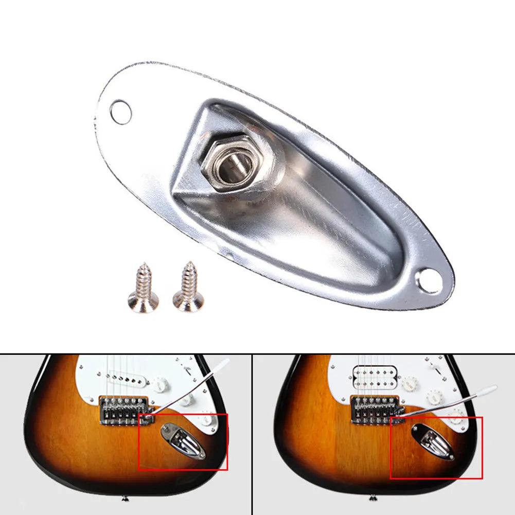 Black and silver electric guitar output jack socket connector for guitar repair