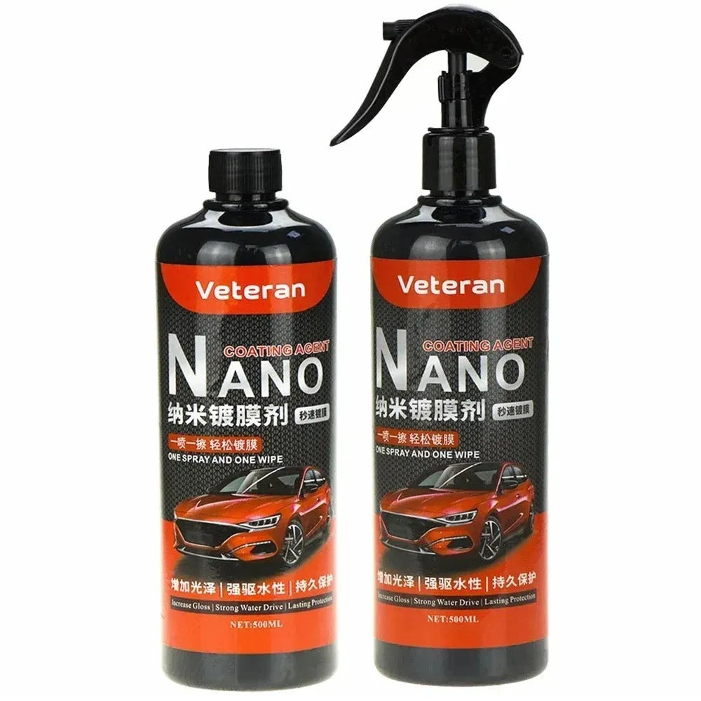 Bottle of liquid automotive coating agent spray for car polish and protection.