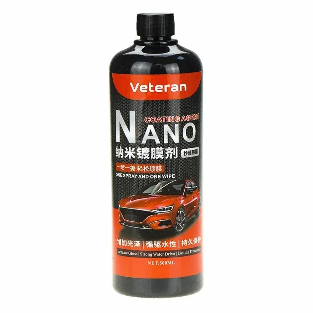 Bottle of liquid automotive coating agent spray for car polish and protection.