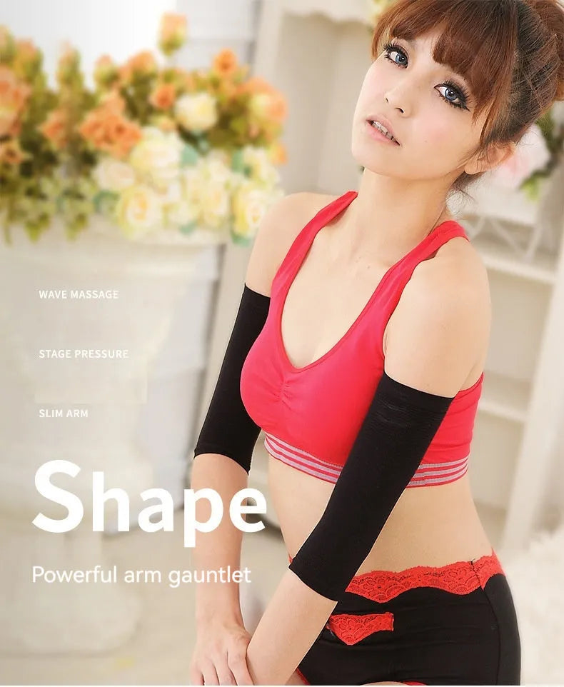 Women's black nylon shaping arm sleeve with elastic free-size fit for upper arm coverage