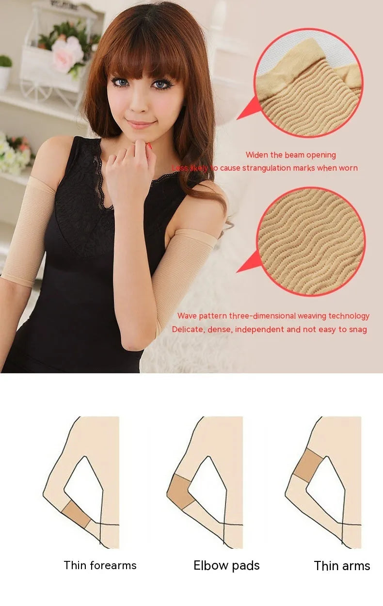 Women's black nylon shaping arm sleeve with elastic free-size fit for upper arm coverage