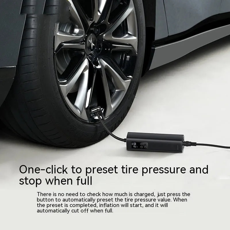 Black digital display car tyre inflator with compact 18cm ABS plastic housing