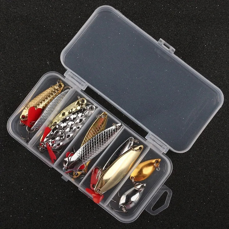 Metal sequin fishing lure kit with box iron and gold silver reflective false bait