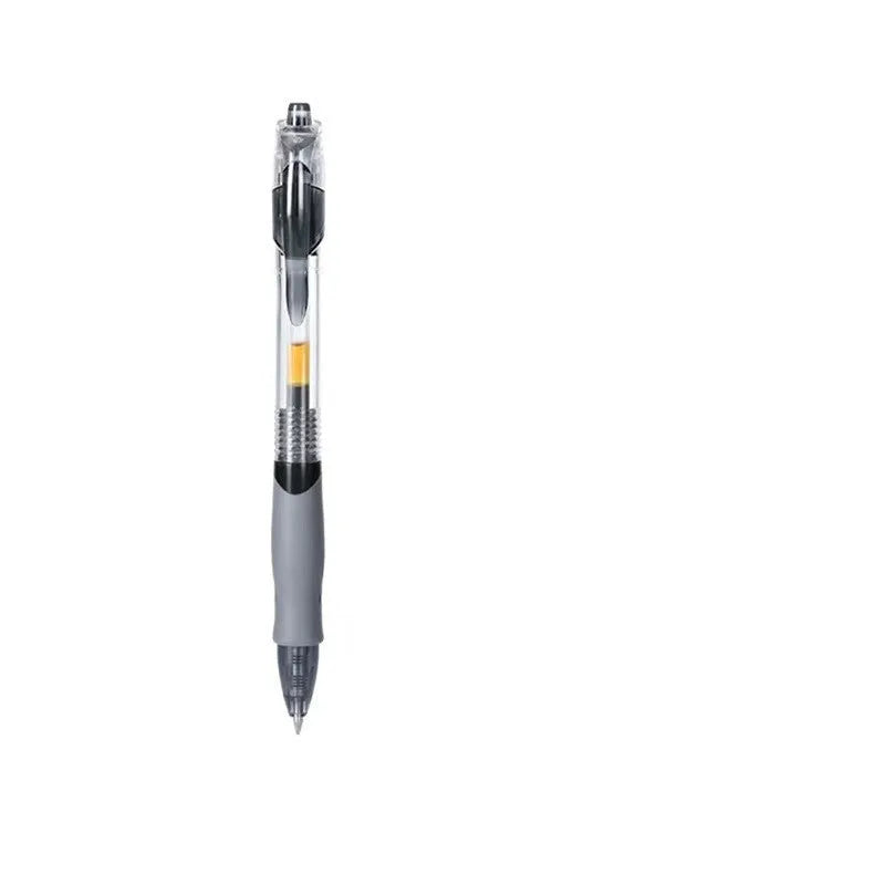 A plastic gel pen with a 0.5mm tip, shown in black, red, and blue colour options.