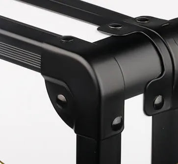 Black PVC storage box for hair tools with measurements showing 55cm length and 27cm height.
