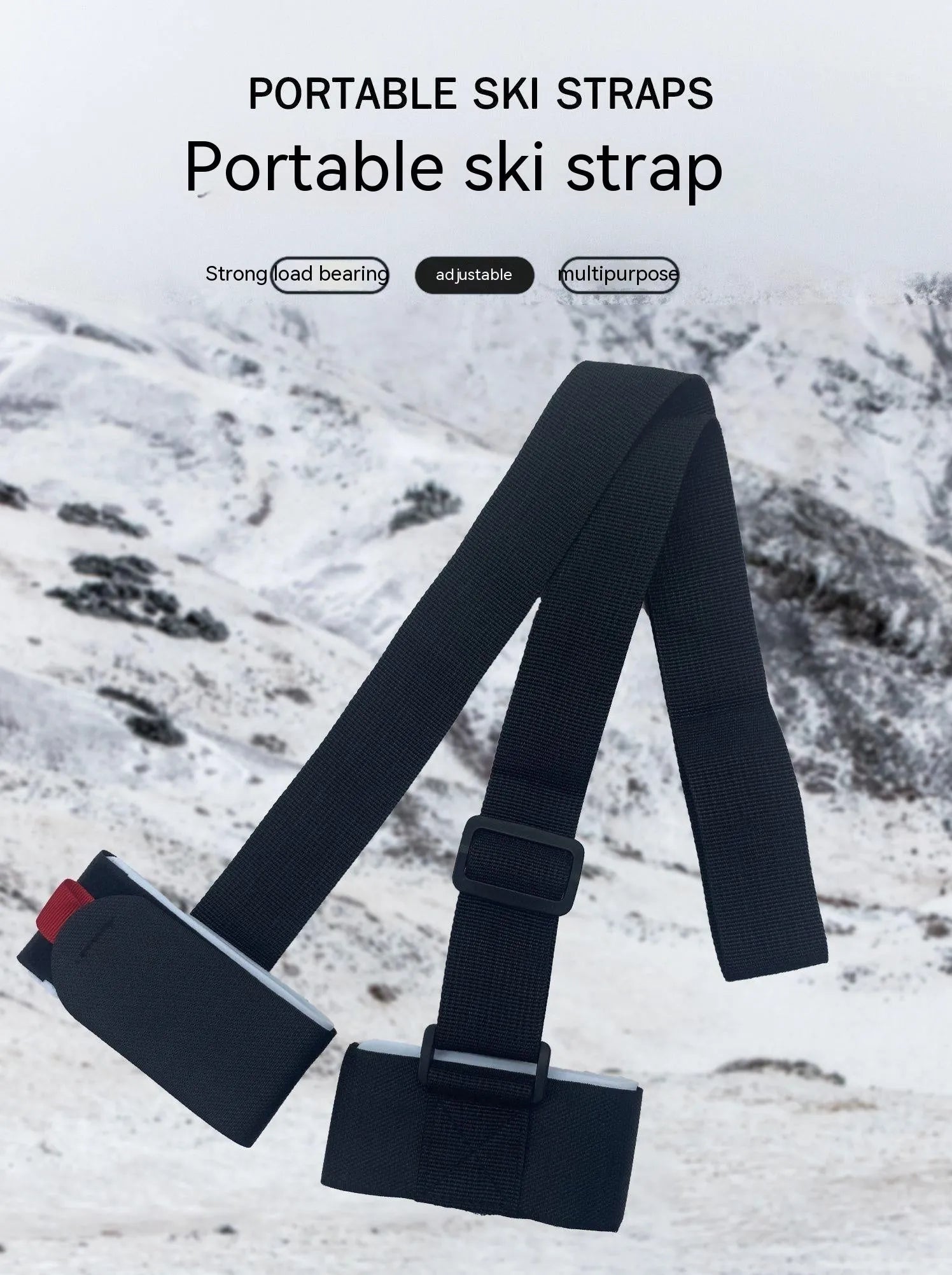 Fixed sewing skiing bandage strap with hook and loop closure in black, blue, pink, or red.