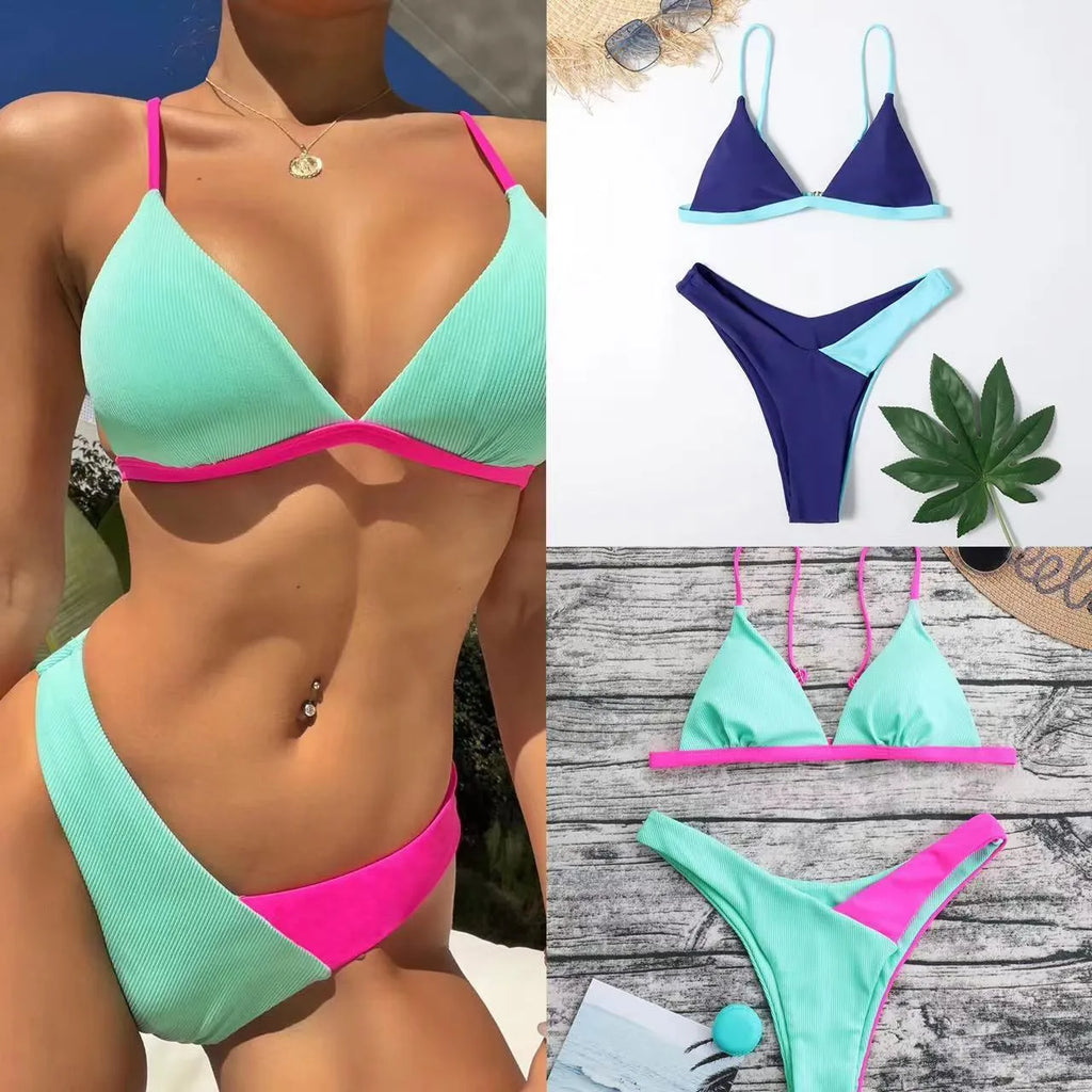 Women's nylon swimsuit briefs bikini set in Pattern 1 and Pattern 2 colours
