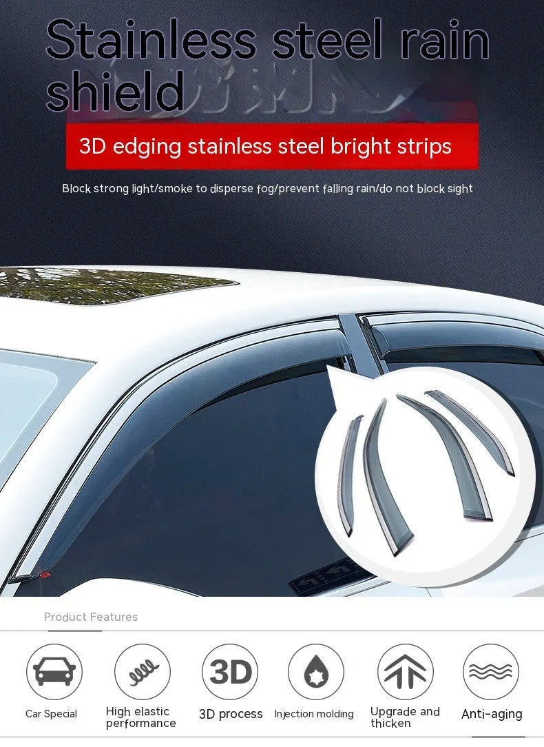 Four PVC rain visors for Jeep Wrangler side windows, compatible with 2007-2021 models without highlight strips