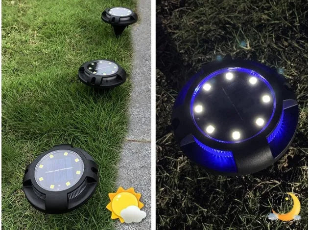 Black LED solar underground lawn light, 11 x 4 x 13cm, ABS and PP housing, with monocrystalline solar panel
