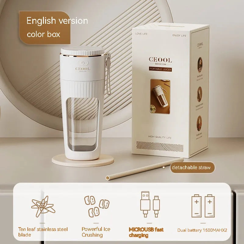 Portable electric juicer cup 80W 340ml rechargeable fruit juicer with PC food grade plastic liner