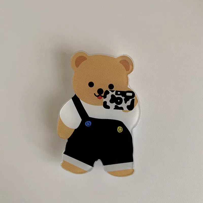 Brown Bear Series airbag bracket mobile phone holder in white epoxy resin, universal style, one piece