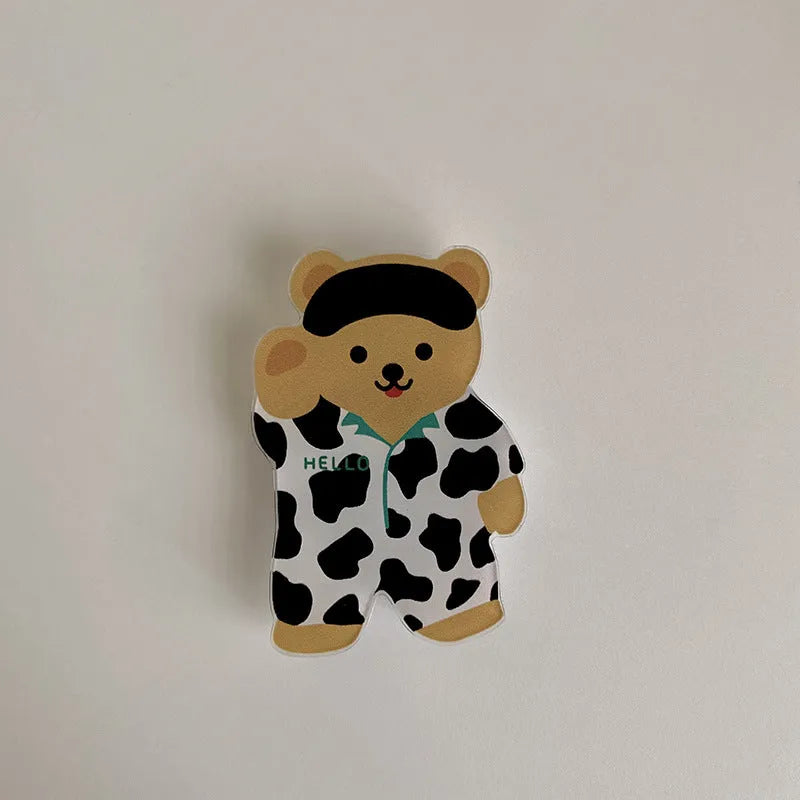 Brown Bear Series airbag bracket mobile phone holder in white epoxy resin, universal style, one piece