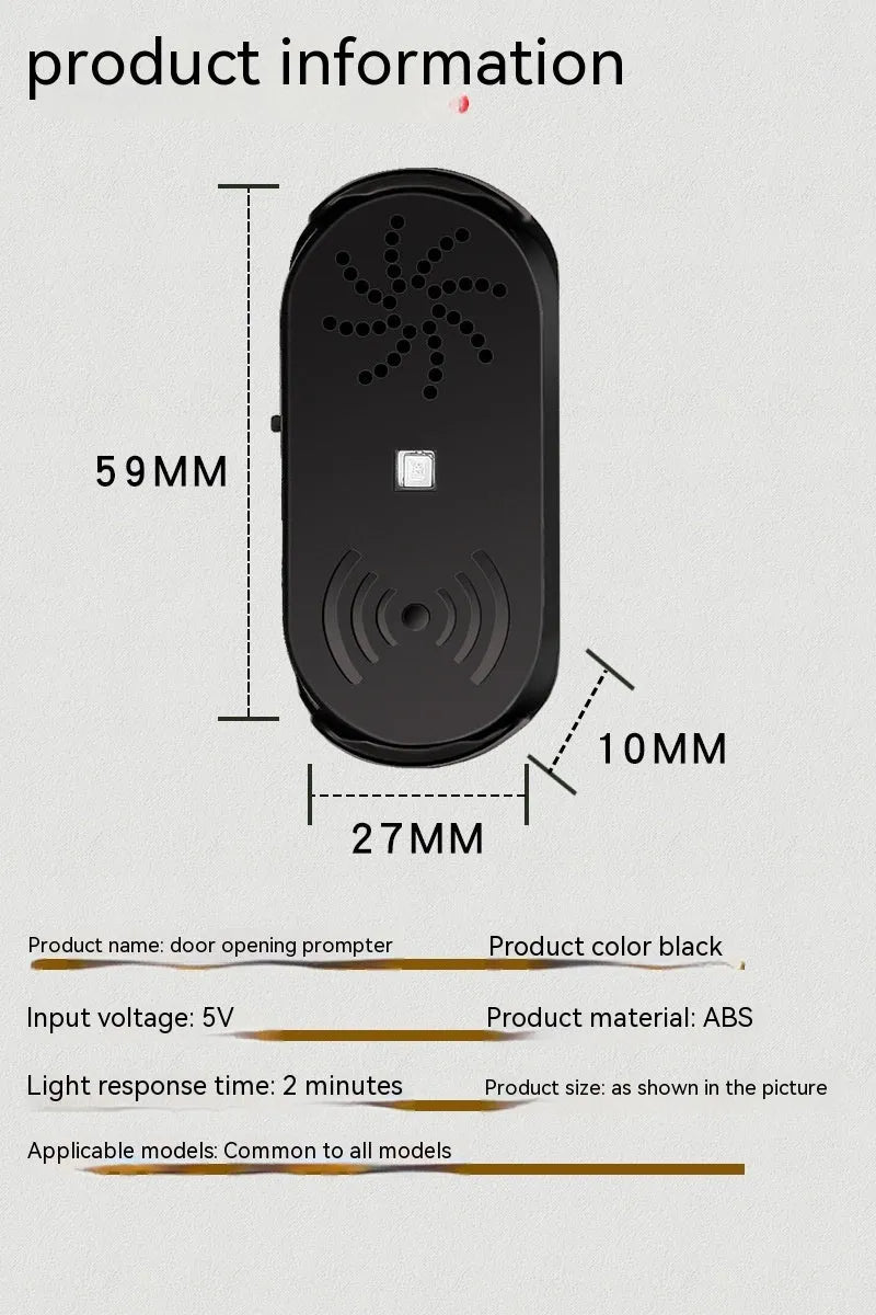 Black car door reminder with infrared sensor for vehicle safety warnings