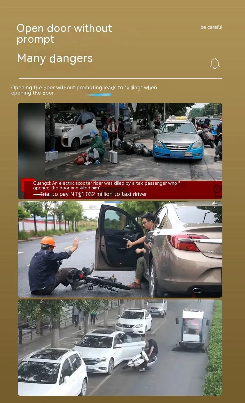 Black car door reminder with infrared sensor for vehicle safety warnings