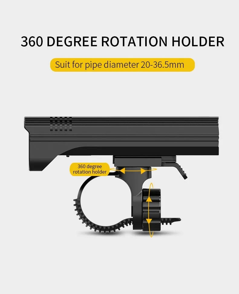 Black aluminium alloy USB rechargeable bicycle headlight with digital power display mounted on handlebars