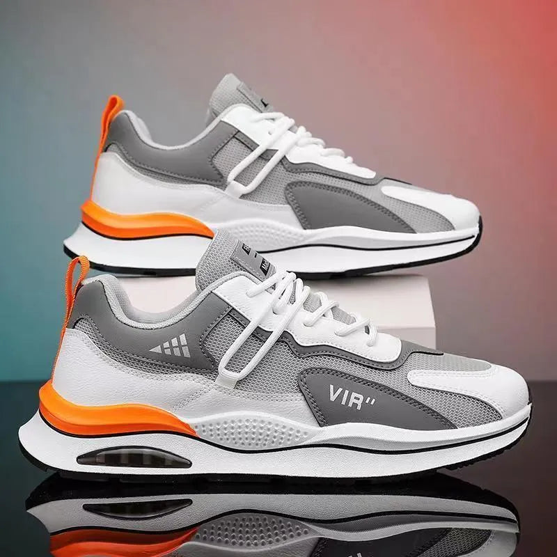 Men's grey breathable mesh running shoes with middle-top design and EVA soles