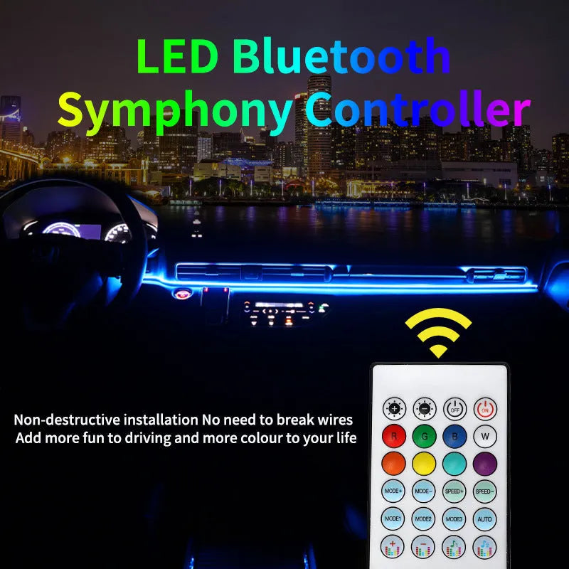 110cm RGB car ambience light strip with remote control for dashboard and footwell installation
