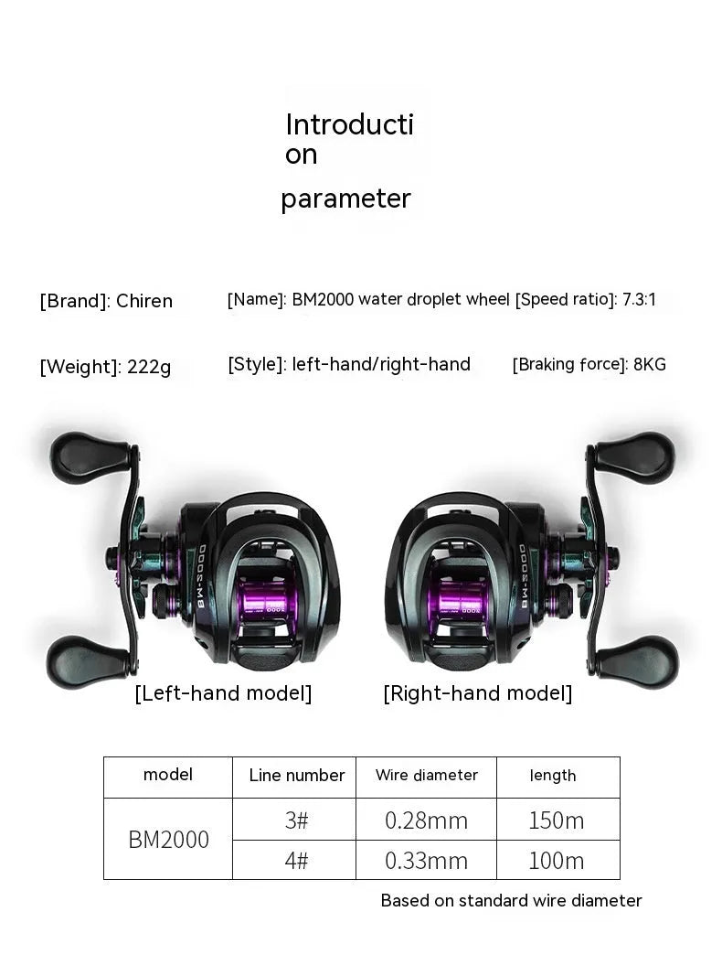 BM2000 fishing reel with magnetic brake water drop system in black colour