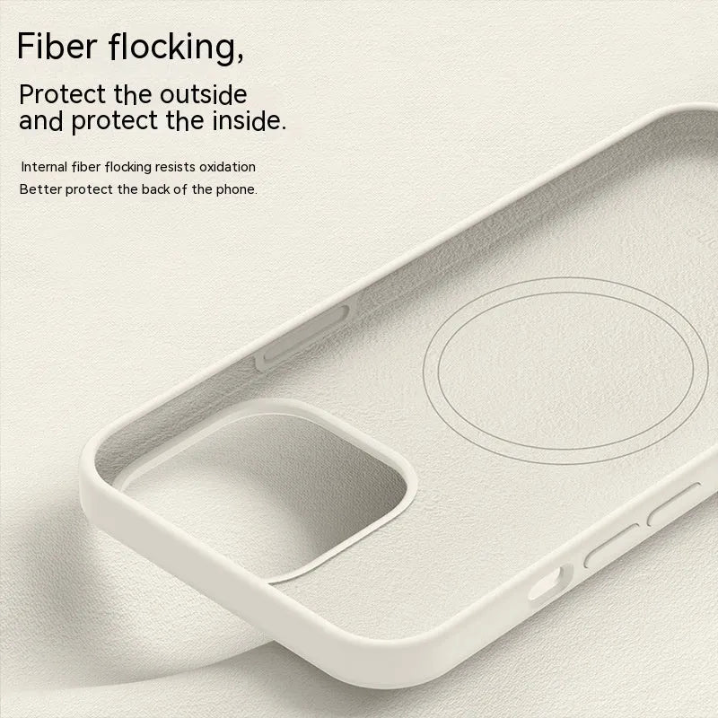 Liquid silicone magnetic phone case with frosted finish in Antique White for Apple iPhone