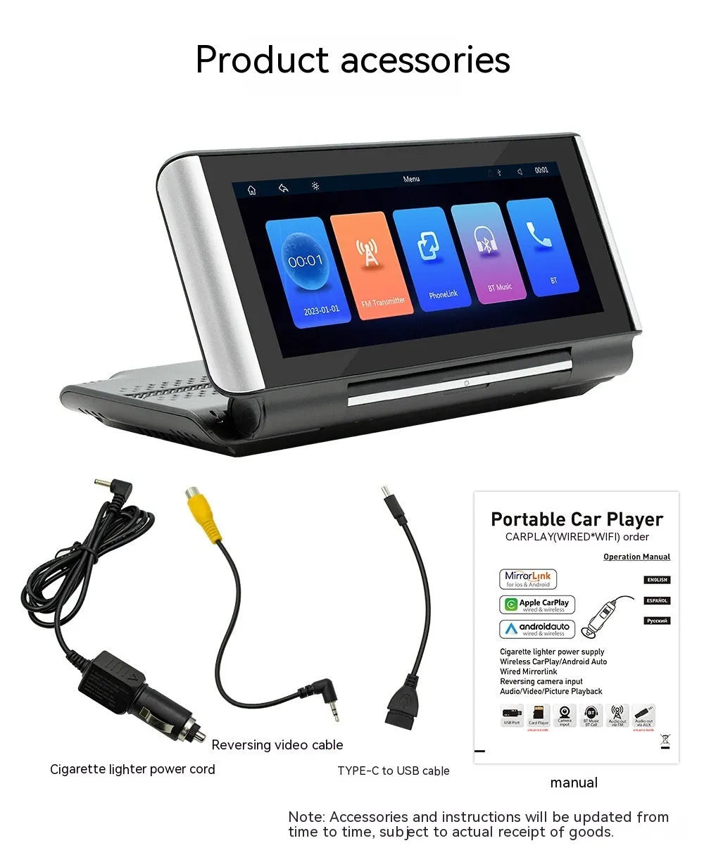 6.86 inch wireless Carplay MP5 player for car dashboard with cables