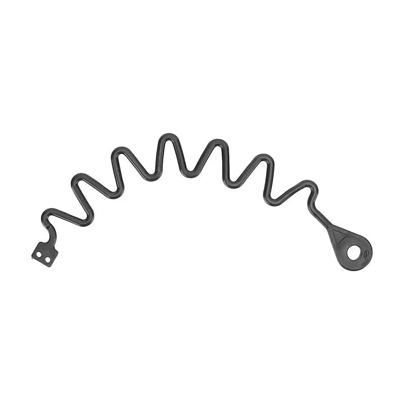 Black rubber fuel cap anti-lost tether for Volvo vehicles showing circle band and separate rope attachment styles