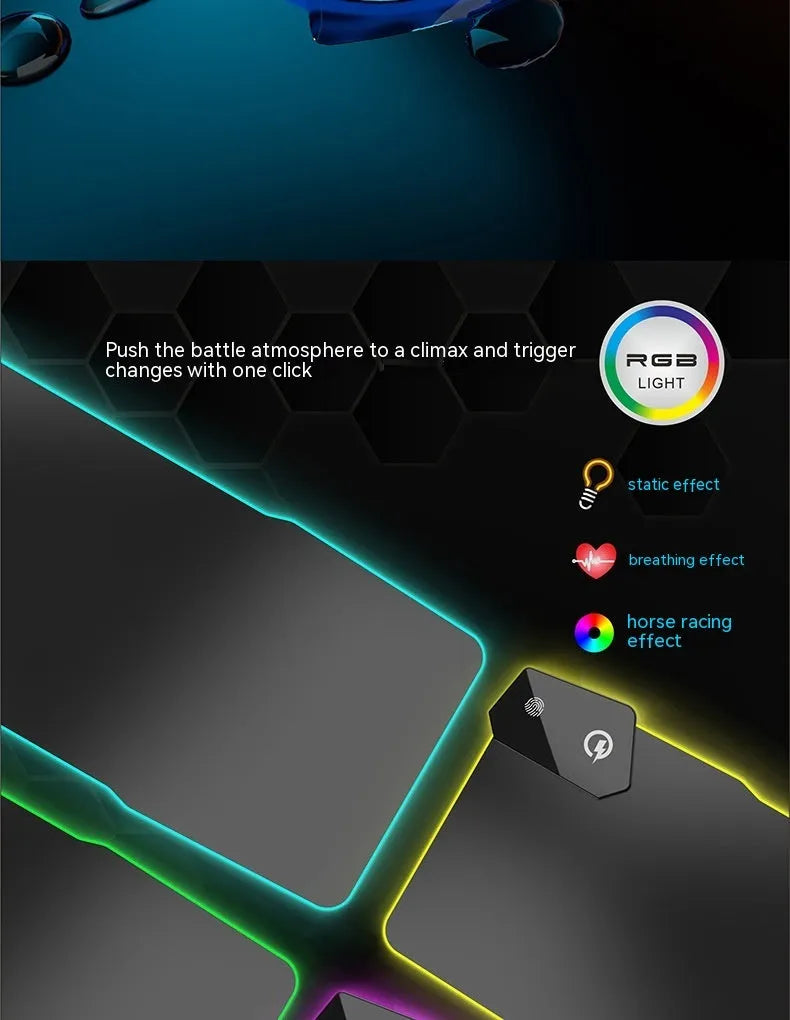 300x800mm black gaming mouse mat with mech-style graphics, luminous interface, and non-slip rubber base