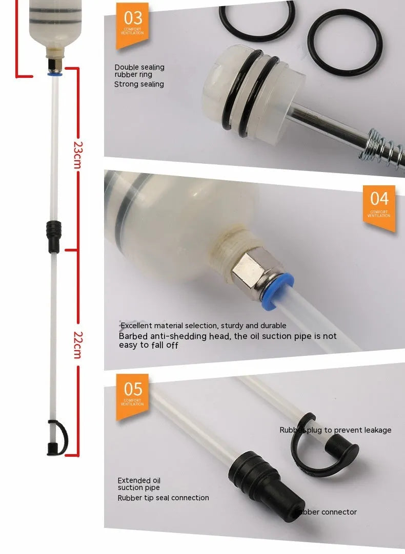 Manual oil pumping machine with syringe barrel for fluid suction and injection