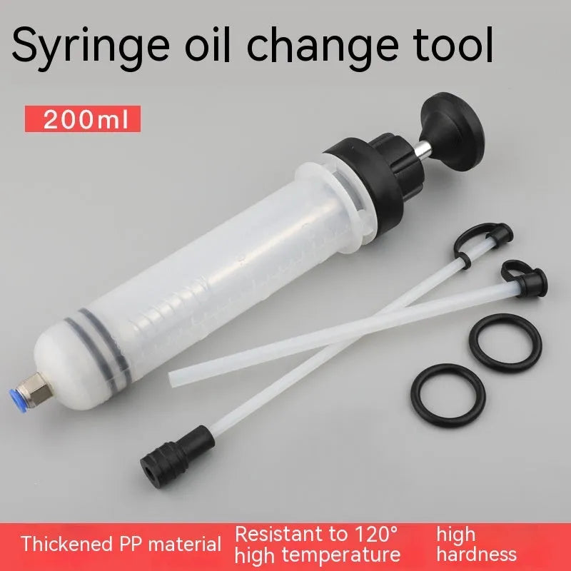 Manual oil pumping machine with syringe barrel for fluid suction and injection