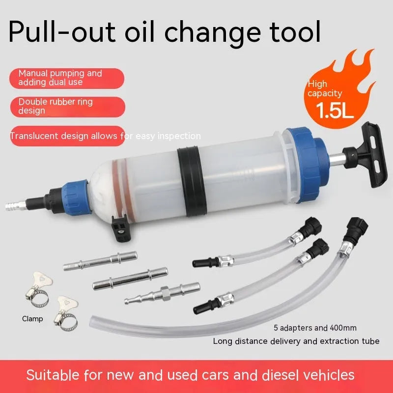 Manual oil pumping machine with syringe barrel for fluid suction and injection