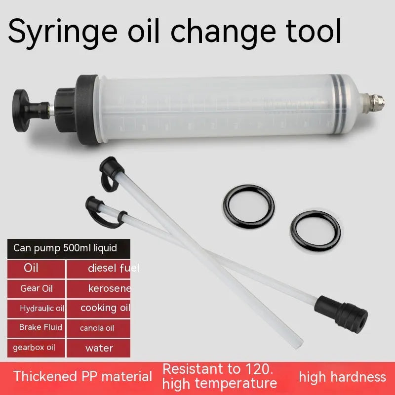 Manual oil pumping machine with syringe barrel for fluid suction and injection