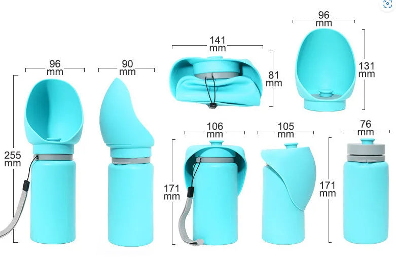 Blue 550ml folding pet water bottle in BPA-free food-grade silicone with one-button release