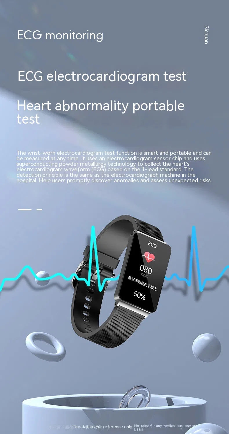 Smart watch health bracelet with IPS screen, touch button, silicone or steel strap in black or silver
