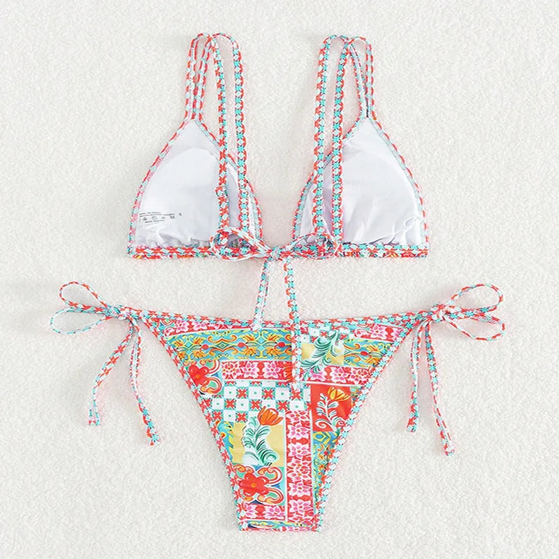 Women's lace-up swimsuit with split leg design and backless European styling in picture colour